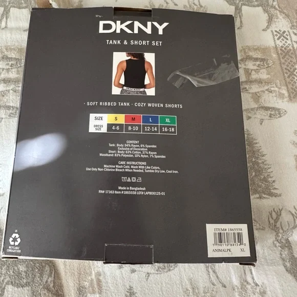 DKNY Women's 2 Piece Outfit Set Tank Top &Short (Black Animal Print)‎ Sz XL New - Picture 4 of 11